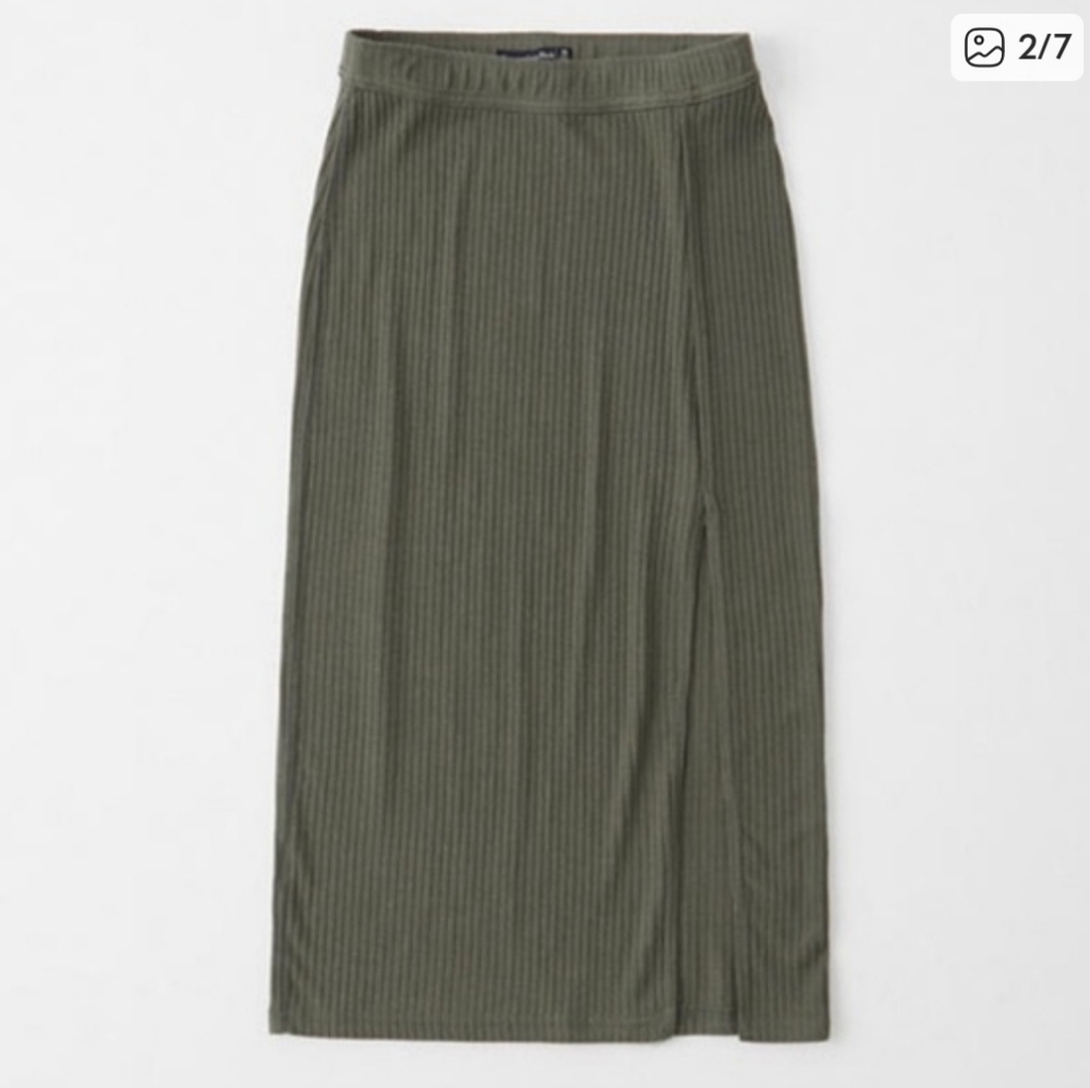 Abercrombie Knit Midi Skirt Olive Green